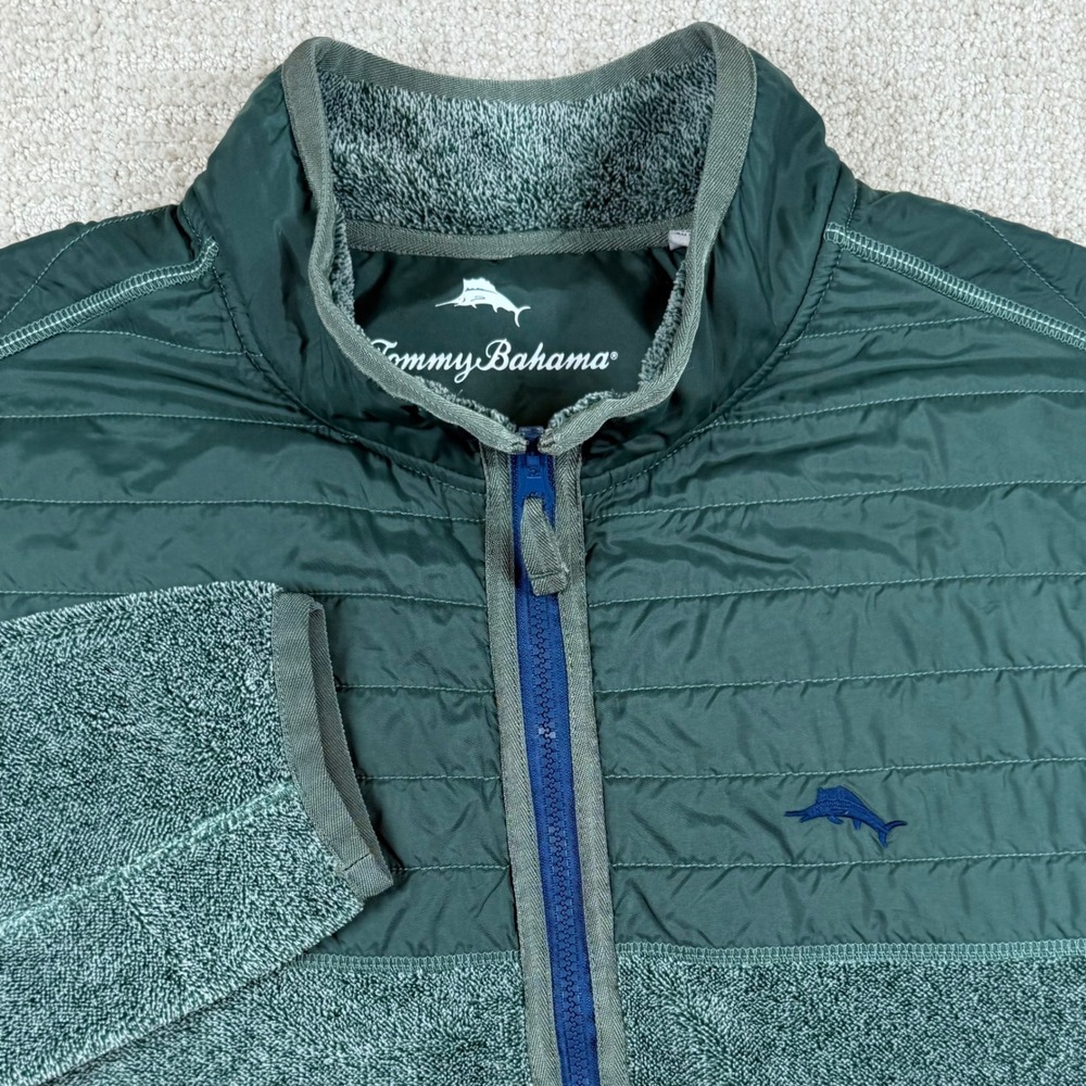 Tommy Bahama Mens 2XL Green Cascade Cozy Quilted Fleece 1/4 Zip Pullover Sweater